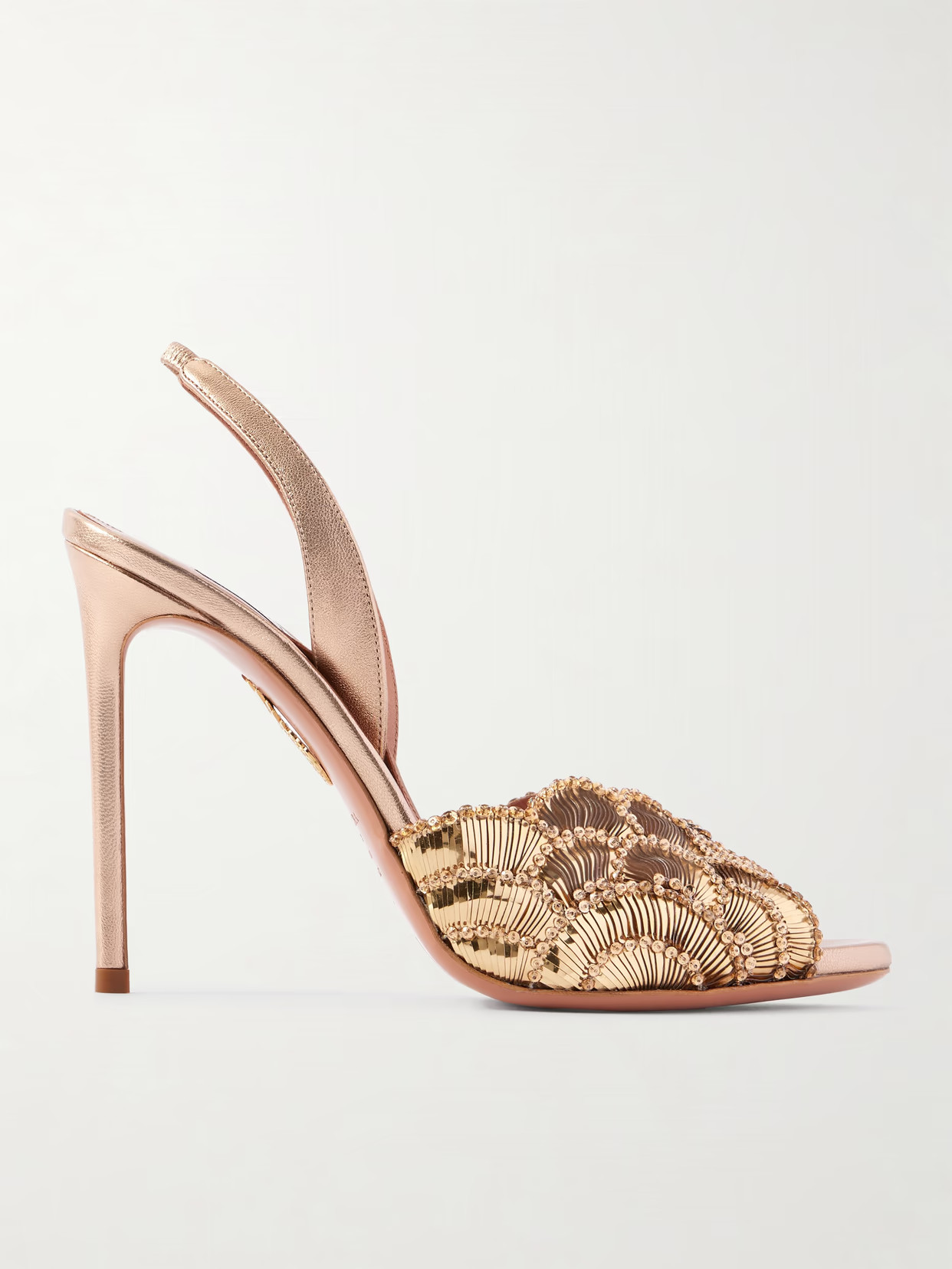 Aquazzura - Ce Soir 105 Embellished Leather Sandals - Gold | NET-A-PORTER (US)