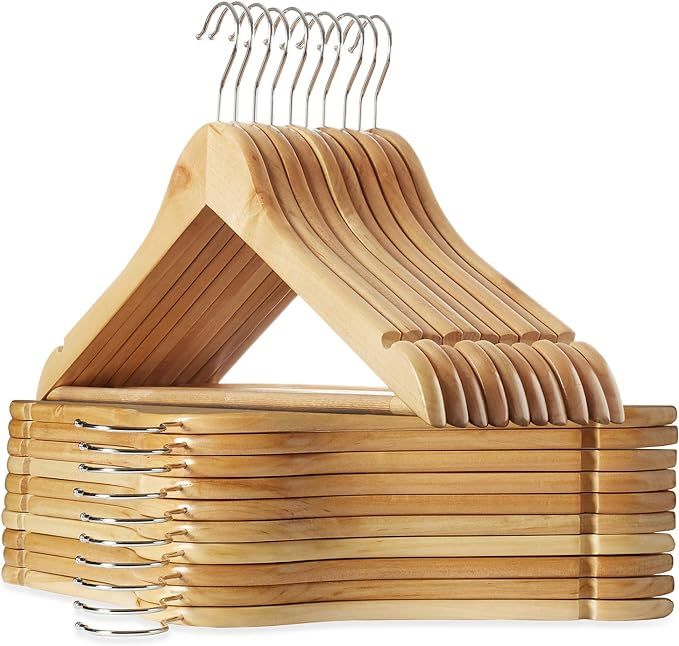 Casafield - 20 Natural Wooden Suit Hangers - Premium Lotus Wood with Notches & Chrome Swivel Hook... | Amazon (US)
