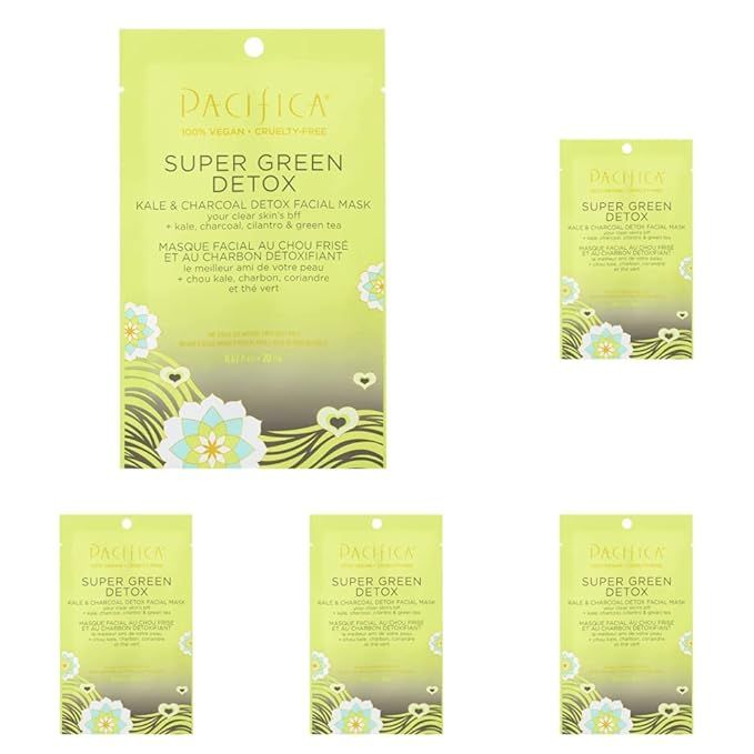 Pacifica Beauty Super Green Tea Detox Kale & Charcoal Facial Sheet Mask for All Skin Types, Vegan... | Amazon (US)