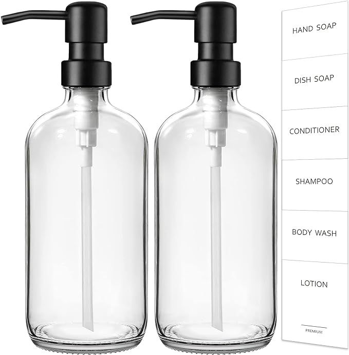 GMISUN Clear Glass Soap Dispenser with Matte Black Stainless Steel Pump, 2 Pack Thick Hand and Di... | Amazon (US)