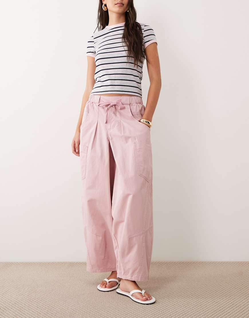 ASOS DESIGN pull on barrel pants in pink | ASOS (Global)