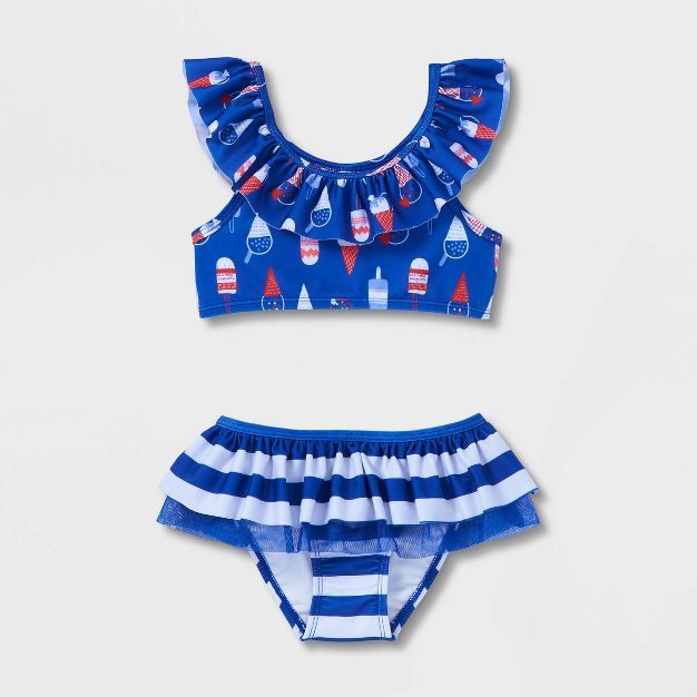 Toddler Girls' Ice Cream Ruffle Sleeve Bikini Set - Cat & Jack™ Blue | Target