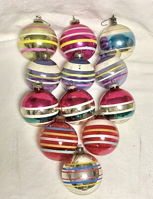 Lot Of 12 Vintage Shiny Brite Striped Glass Christmas Ornaments Larger Sizes  | eBay | eBay US
