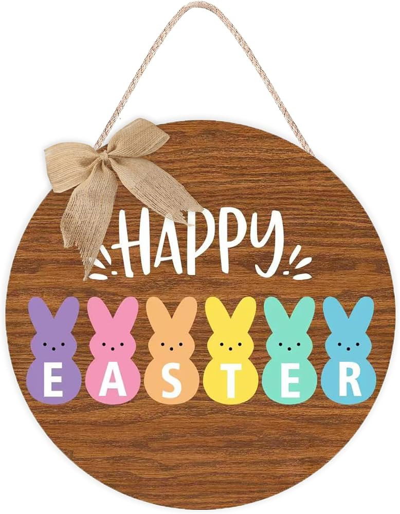 Easter Door Decorations Bunny Decor - Happy Easter Wall Sign Decoration - Wooden Door Hanging Wre... | Amazon (US)
