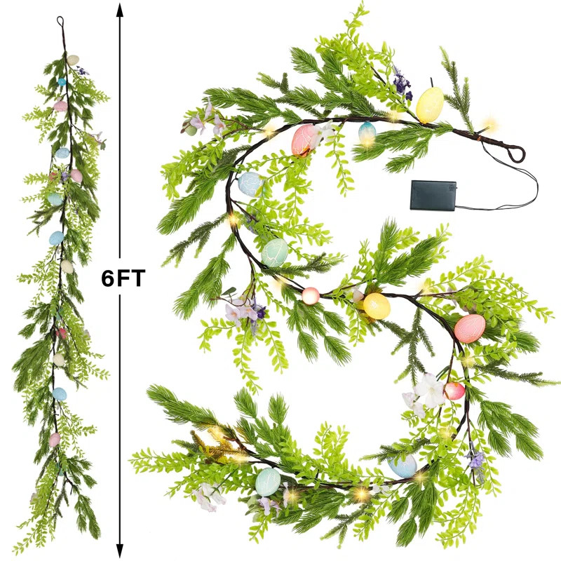 The Holiday Aisle® 6FT Lighted Easter Garland with 20 LED Lights, Artificial Easter Egg and Flor... | Wayfair North America