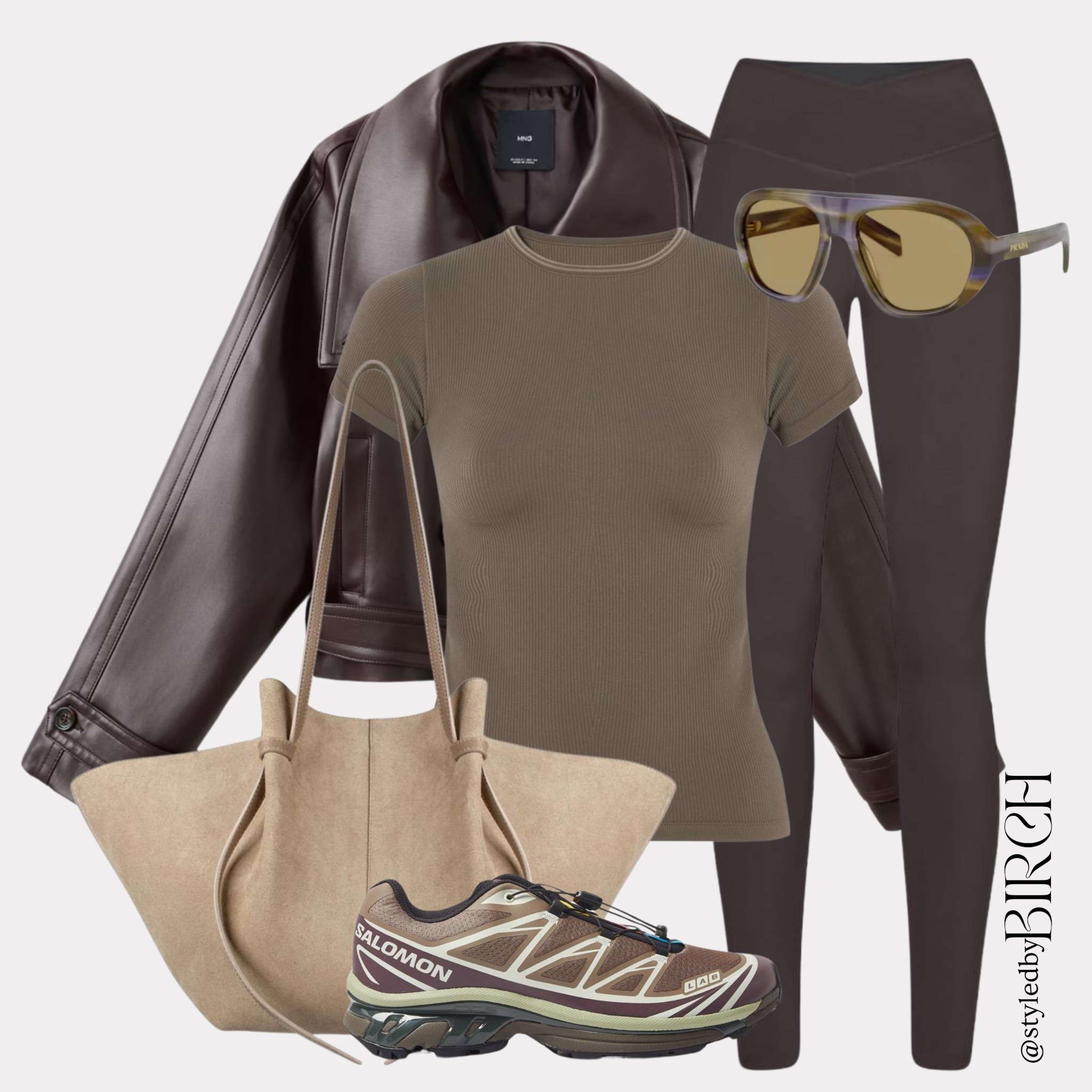 Same but different… if you get me 🤎 I love using the same outfit formula but switching up the tones and pieces so it still feels fresh. Completely obsessed with these rich browns and earthy shades in this one. 🫒

#outfitinspo #ootd #fashion #everydaystyle #casualchic 

Tags 🏷️
Brown leather jacket, ribbed fitted tee, deep brown leggings, Salomon trainers, oversized suede tote bag and statement sunglasses

#LTKmomlife #LTKootd #LTKActive