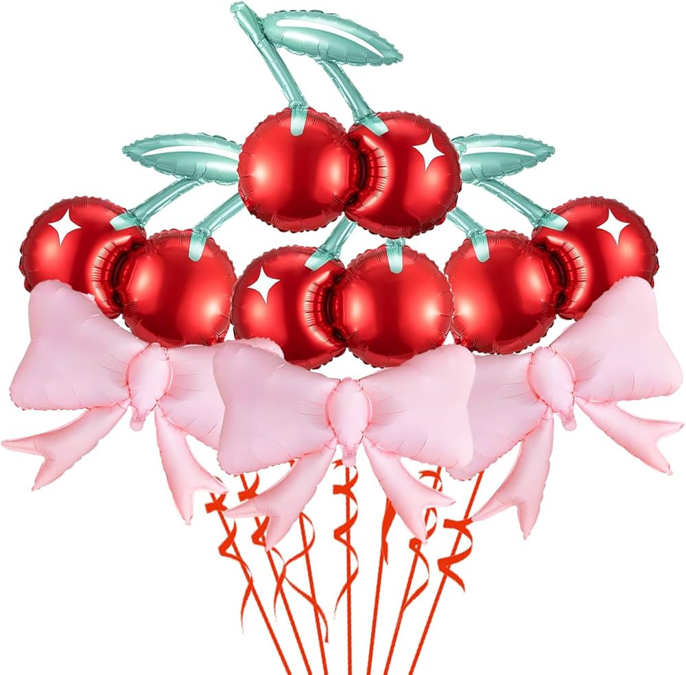 Cherry and Pink Bow Balloons She is the Cherry On Top Party Decorations Cute Cherry Foil Balloons... | Amazon (US)