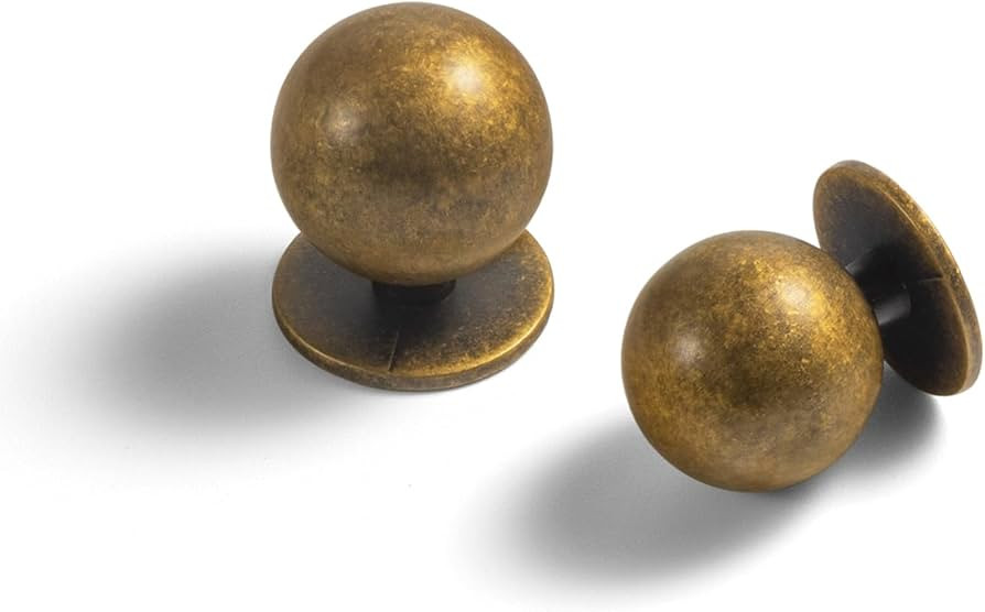 Set of 12 -Sleek Round Antique Brass Cabinet Knobs - Retro and Minimalist Hardware for Stylish Ho... | Amazon (US)