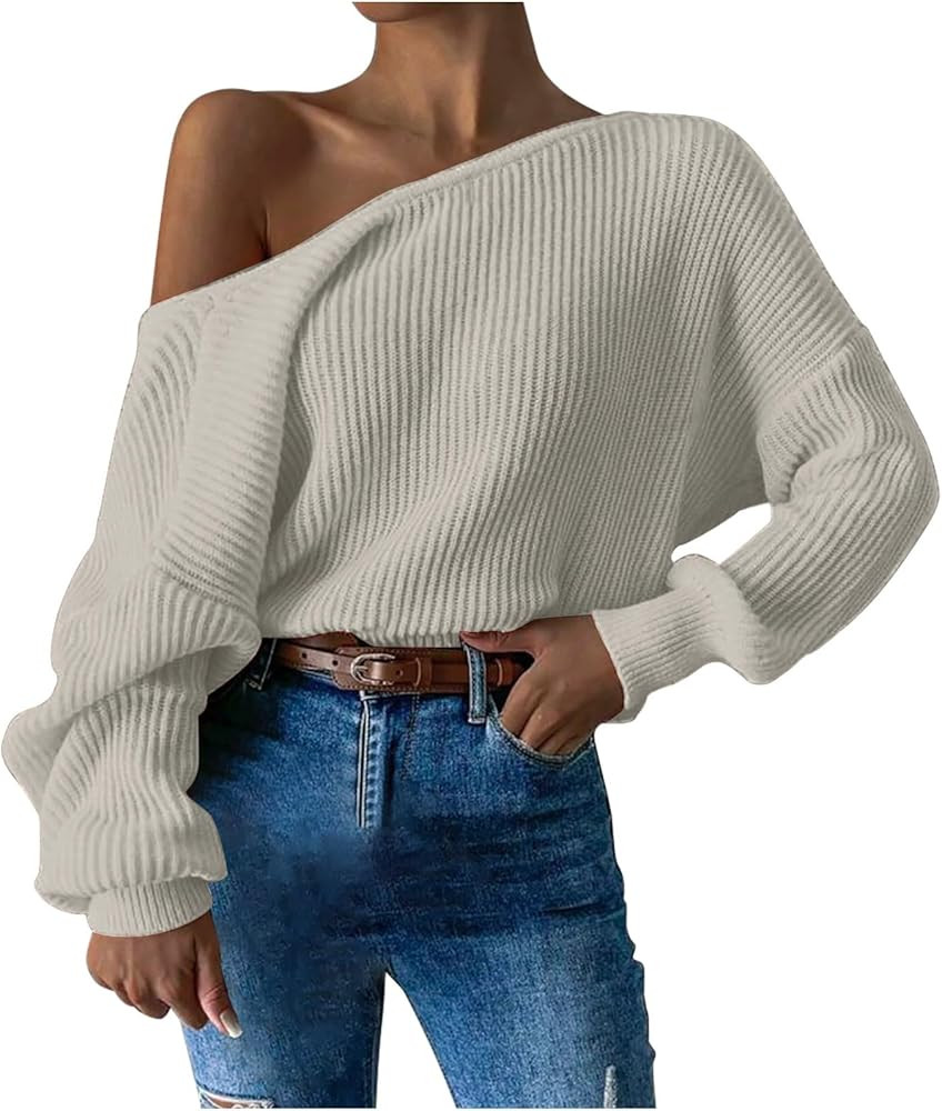Womens off Shoulder Sweaters Trendy Twist Open Back Long Sleeve Chunky Knit Shirt Sexy Elegant Ba... | Amazon (US)