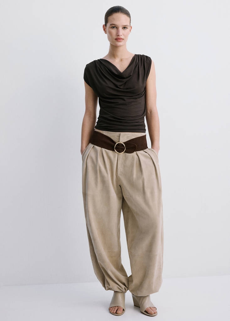 Draped fitted t-shirt brown - Woman - M - MANGO | Mango (US/MX/AU)