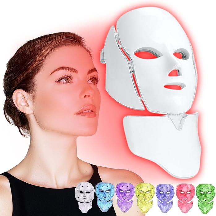 SDKWDH Red Light Photon Facial Mask with Remote Control, 7 Custom Modes with Infrared, Portable w... | Amazon (US)