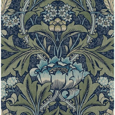 NextWall Acanthus Floral Peel and Stick Wallpaper Sage Green: Vintage Vinyl, Self-Adhesive, Botan... | Target