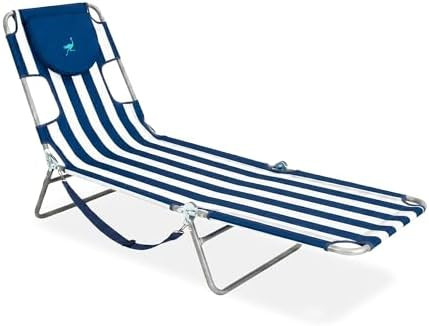 Ostrich Beach Lounge Chair, Folding & Reclining Outdoor Chaise Lounger, Blue/White Striped - Port... | Amazon (US)