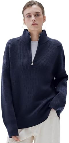 SUUKSESS Women Cashmere Oversized Quarter Zip Pullover Sweater Long Sleeve Collared Ribbed Knit J... | Amazon (US)