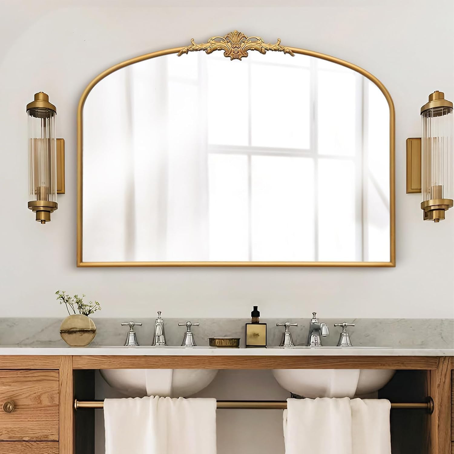 Antique Arched Gold Mirror: 40"x30" Large Gleaming Gold Vintage Wall Mounted Mirror - Baroque Tra... | Amazon (US)