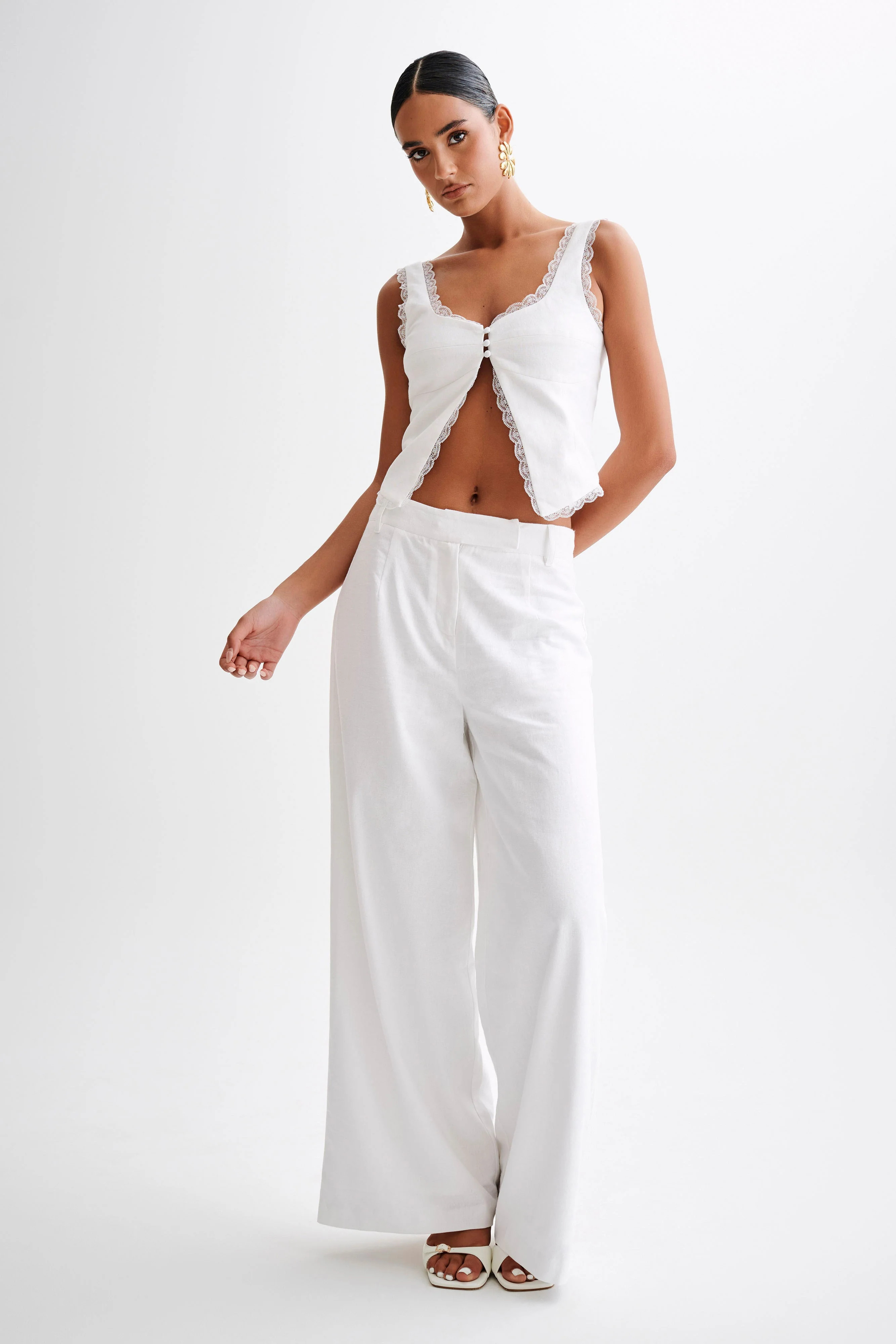 Franca Linen Wide Leg Pant - White | Meshki (APAC)