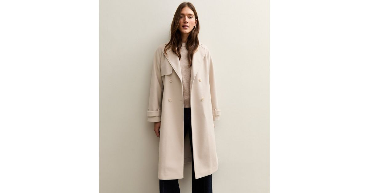 Off White Brushed Double Breasted Trench Coat | New Look | New Look (UK)
