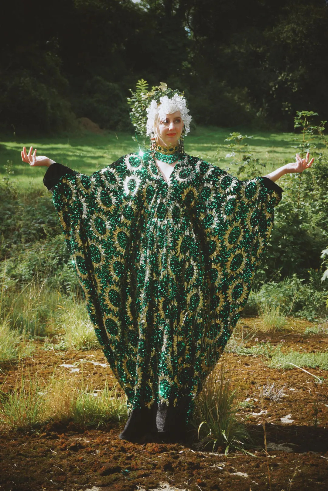 Deluxe Sequin Velvet Green Sequin Gold Sunburst Velvet Kaftan Gown Free Size XXL - Etsy | Etsy (US)