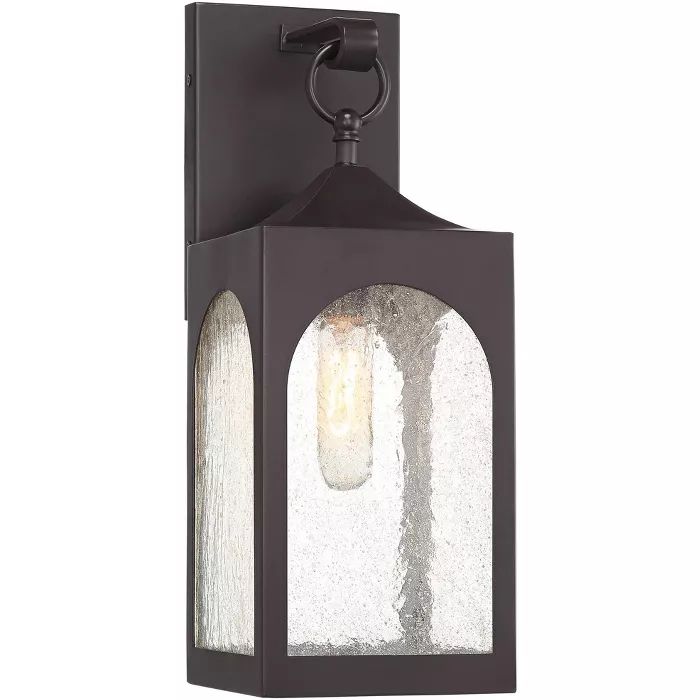 Possini Euro Design Modern Outdoor Wall Light Fixture Bronze Lantern 16 1/2" Seedy Glass for Exte... | Target