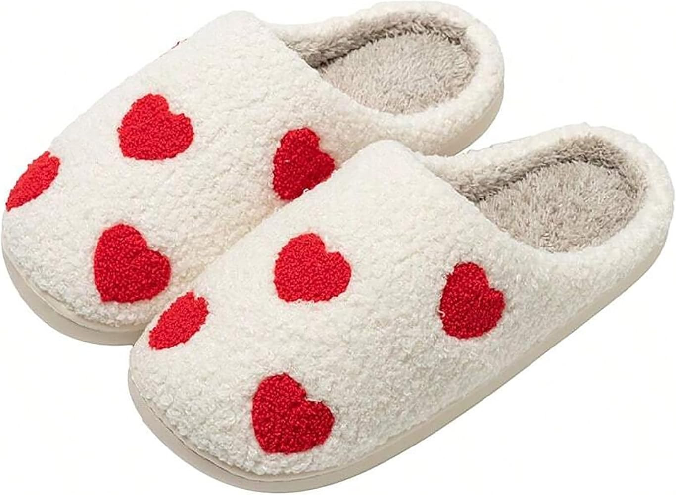 Women's Men's Cute Fuzzy Heart Slippers Memory Foam Fluffy Couple Slippers Cozy House Slippers In... | Amazon (US)