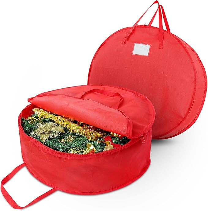 2 Pack Christmas Wreath Storage Container Bag 24", Card Slot Durable Handles and Double Zipper St... | Amazon (US)