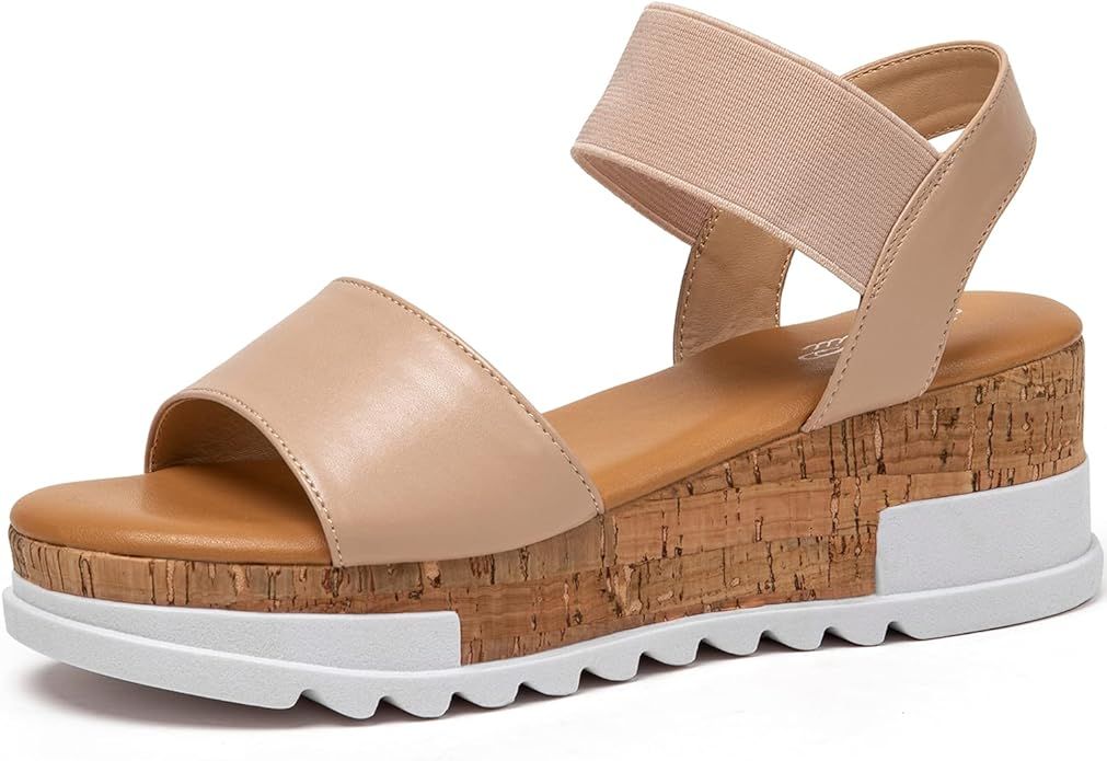 katliu Women's Wedge Platform Sandals Elastic Ankle Strap Cork Platform Sandals | Amazon (US)