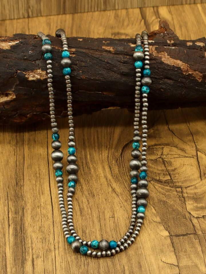 1pc Women's Long Necklace, Bohemian Jewelry, Handcrafted With Navajo Pearls And Turquoise, Suitab... | SHEIN
