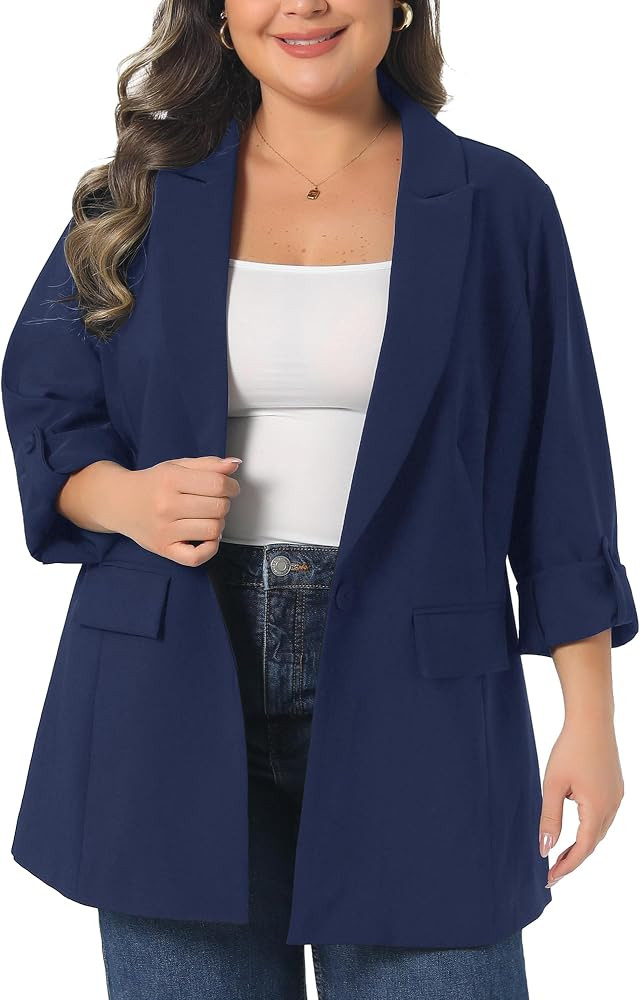 Agnes Orinda Women's Plus Size Blazer Notch Panel Work Business Casual Button Dressy Outfits Suit... | Amazon (US)
