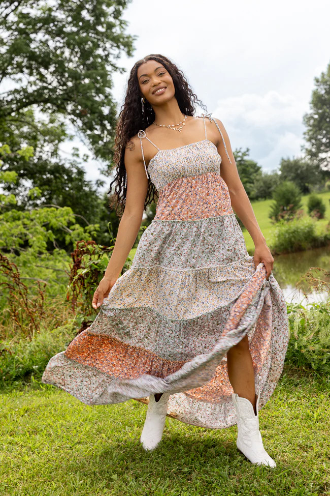 Essie Tiered Multi Floral Maxi Dress | Pink Lily