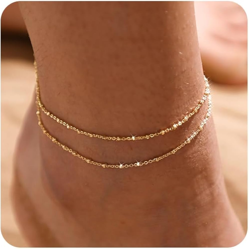 MIDEEO Gold/Silver Ankle Bracelets for Women,14K Gold Anklets for Women | Amazon (US)