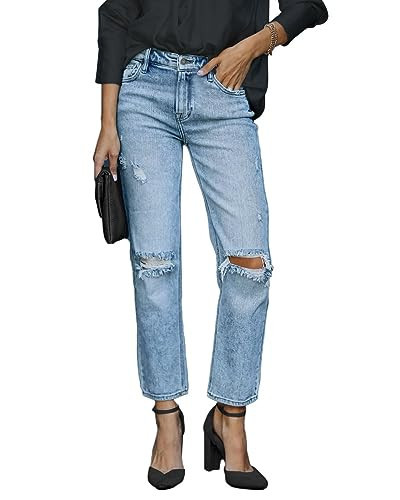 HETIPR Women's Ripped Boyfriend Jeans Mid Rise Loose Fit Distressed Stretchy Denim Pants | Amazon (US)