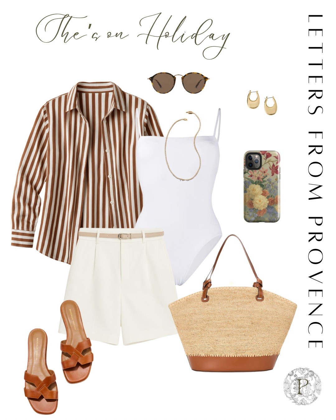 Dreaming of romantic holiday outfits and effortless summer style? This chic vacation outfit is part of your summer capsule wardrobe: a brown striped shirt layered over a white one-piece (doubles as a bodysuit!), tailored white shorts, a straw + leather tote, and caramel slides.

Why we love it:
1️⃣ Versatile layers — style it open, tied, or tucked.
2️⃣ Neutral palette — mix + match for endless coastal summer style.
3️⃣ Practical + beautiful — from the woven tote to the cottagecore floral phone case, every piece balances function + romance.

💫 Tap to shop on LTK and bring that Provence-inspired fashion dream to life.  
Phone cover available exclusive.y at www.petalumecovers.com

#summercapsulewardrobe #chicvacationoutfit #romanticholidayoutfit #coastalsummerstyle #brownstripedshirtoutfit #whiteonwhitesummerlook #strawtoteoutfit #effortlesssummerstyle #femininesummerfashion #cottagecoresummerlook #traveloutfitideas #petalumestyle #letterfromprovence 🌿✨

#LTKSummerEdit #LTKTravel #LTKOver40