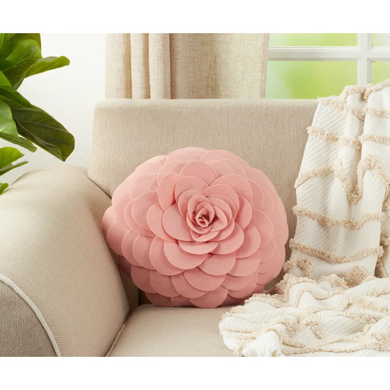 Flower Appliqued Felt Throw Pillow | Wayfair North America
