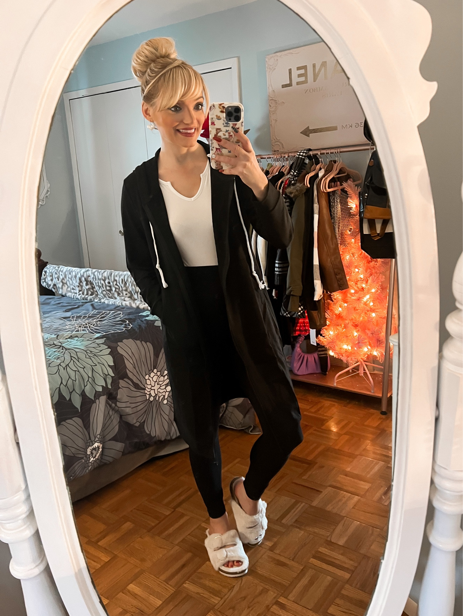 Long cardigan hoodie - CRZ yoga butter luxe leggings - furry slipper sandals - casual style - athleisure - loungewear - Amazon Fashion - Amazon Finds 

#LTKstyletip #LTKSeasonal #LTKunder50