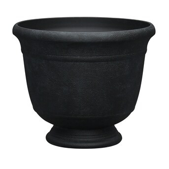 Style Selections 13.43-in x 12.13-in Charcoal Resin Planter with Drainage Holes | Lowe's