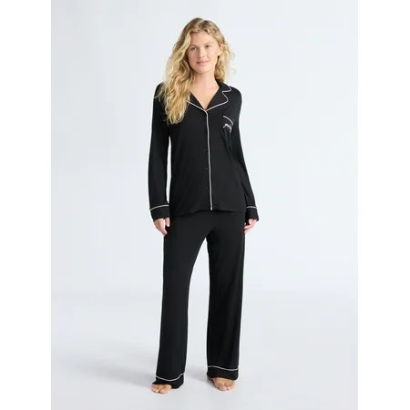 Joyspun Women’s Dreamy Soft Collection Long Sleeve Top and Pants Pajama Set, Sizes XS-4X | Walmart (US)