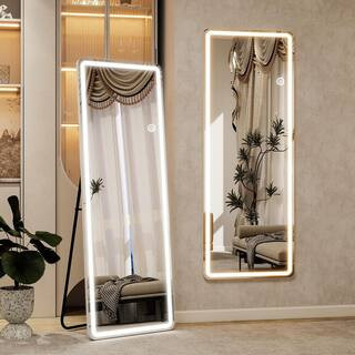 WILLOTED White 21 in. W x 63 in. H Arched Aluminum Framed Led Light Full Length Floor Mirror WLED... | The Home Depot