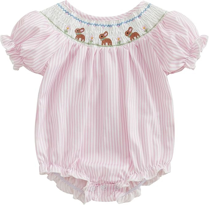 Easter Baby Girl Outfit Bunny Embroidery Bubble Romper Puff Short Sleeve Smocked Bodysuit Newborn... | Amazon (US)