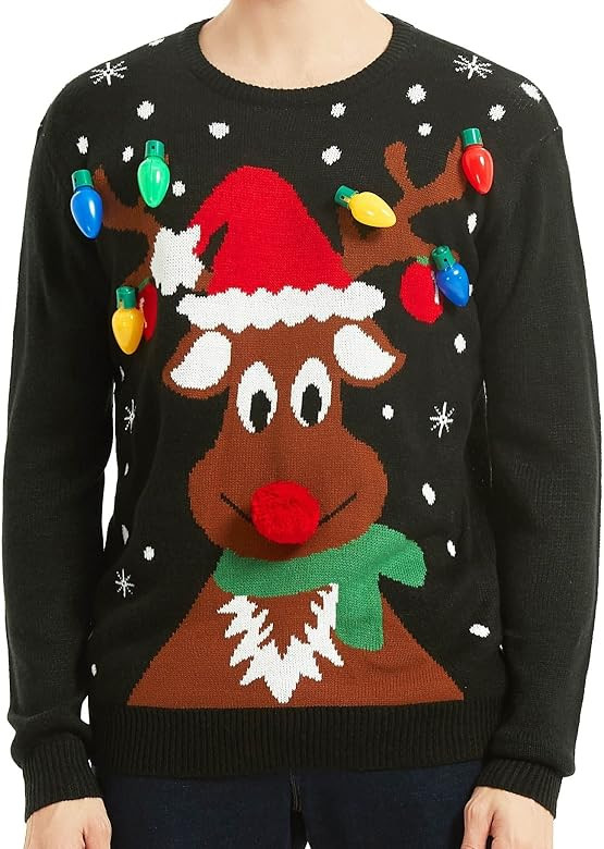 Men's Christmas Rudolph Reindeer Holiday Festive Knitted Sweater Cardigan Cute Ugly Pullover Jump... | Amazon (US)