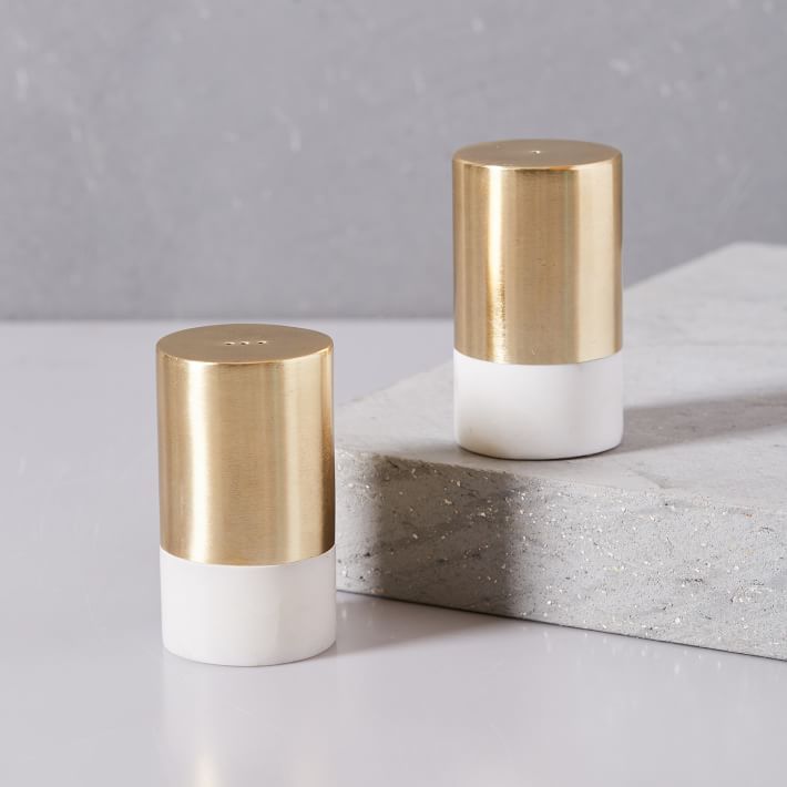 Marble & Brass Salt & Pepper Shaker Set | West Elm (US)