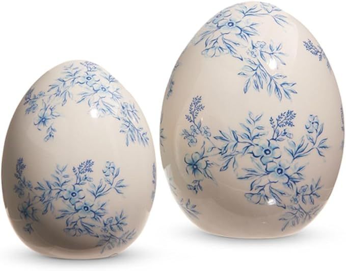 Raz Imports 2024 Easter 5" White with Blue Floral Eggs, Set of 2 | Amazon (US)