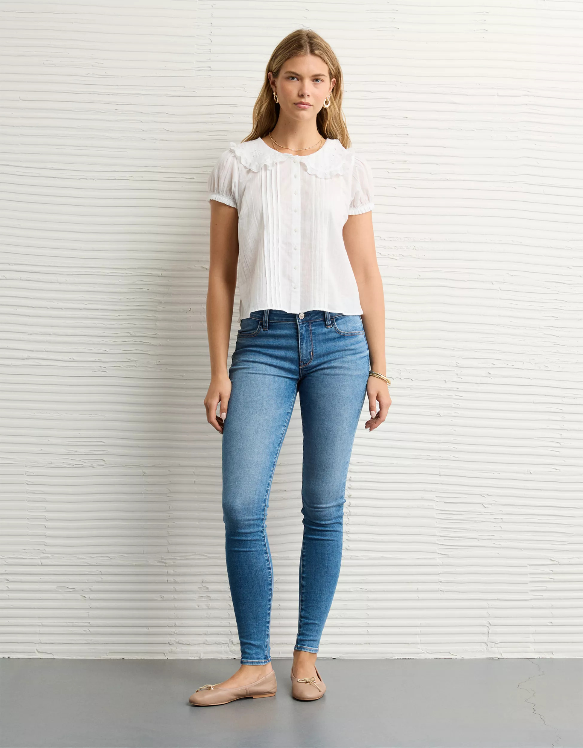 AE x The Summer I Turned Pretty Collared Puff Sleeve Blouse | American Eagle Outfitters (US & CA)