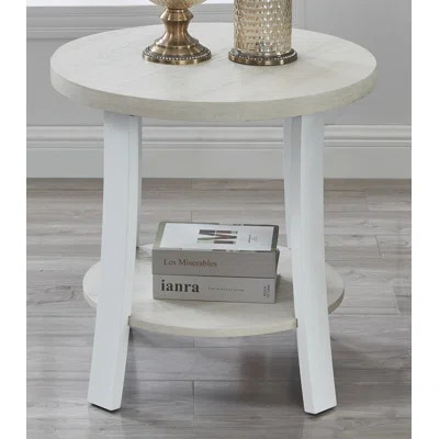 Anze Contemporary Round Wood Shelf End Table In White Finish | Wayfair North America