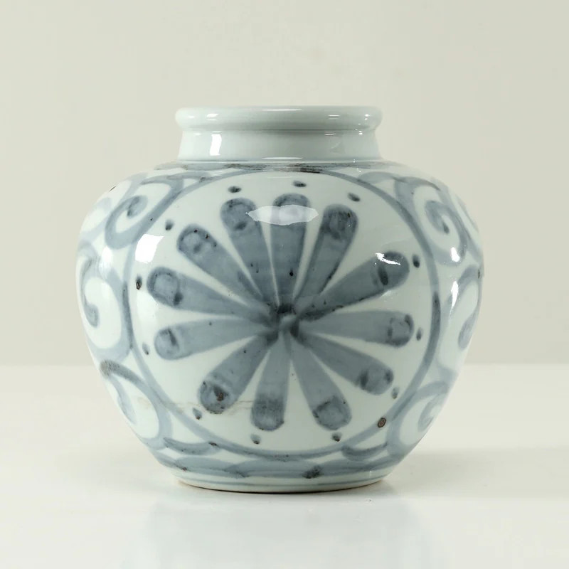 Approx 6 Inches Subtle Blue and White Vase with Flower Motif | Overstock