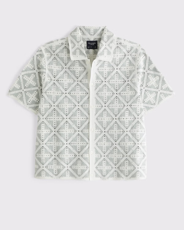 Men's Crochet-Style Diamond Button-Through Sweater Polo | Men's Tops | Abercrombie.com | Abercrombie & Fitch (US)