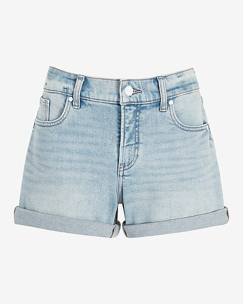 Mid Rise Light Wash Convertible Hem Jean Shorts | Express