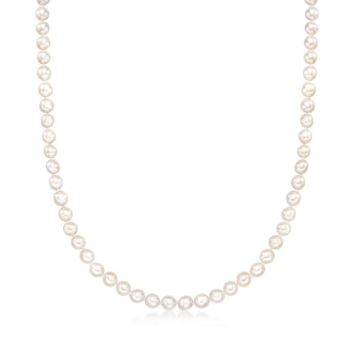 6-6.5mm Cultured Akoya Pearl Necklace with 18kt White Gold. 30" | Ross-Simons