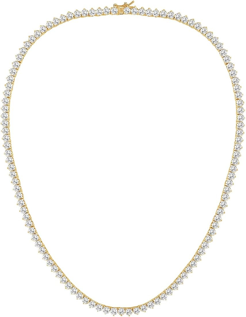 GMESME 18K White Gold Plated Cubic Zirconia Classic Tennis Necklace (14-24inch) | Amazon (US)