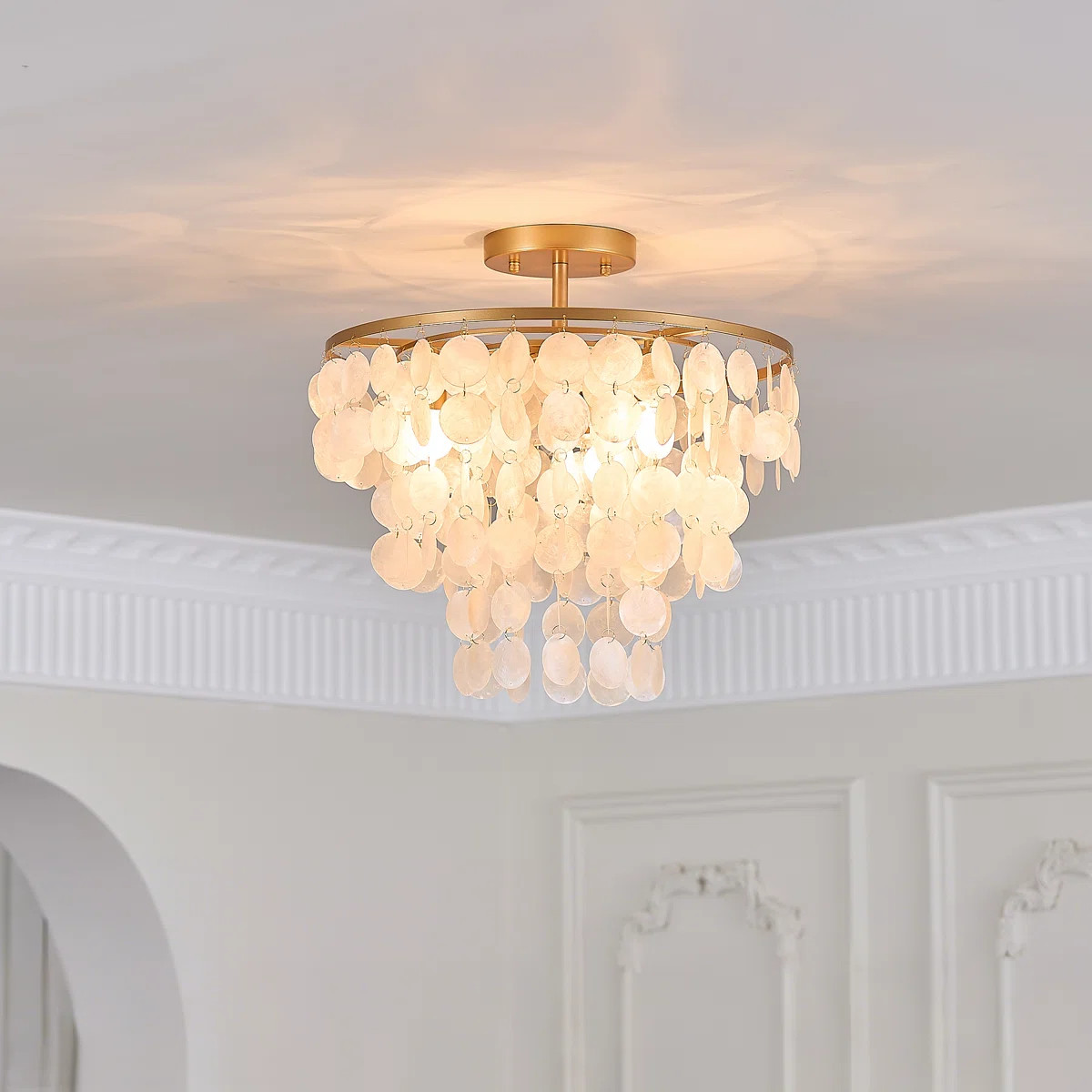 Mercer41 Paula 4-Light Glossy Bronze Finish Natural White Shell Flush Mount | Wayfair | Wayfair North America