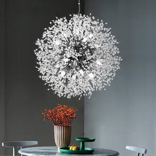 16-Light 23.5 in. Dia Silver Dandelion Firework Chandelier Crystal Starburst Pendant Light | The Home Depot